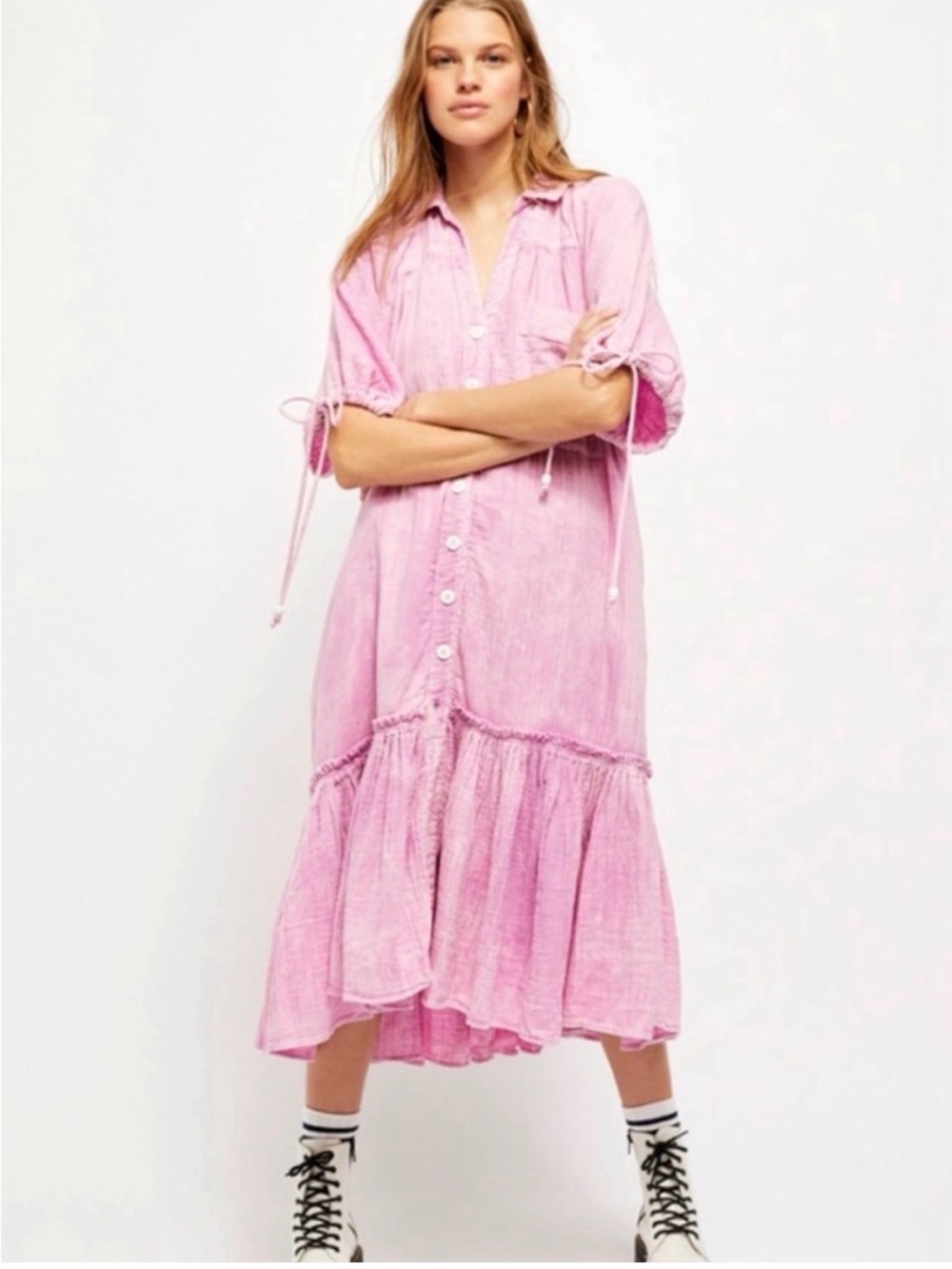 Free People Maya Shirt Dress Pink Gauze Oversized Women’s Medium Beach